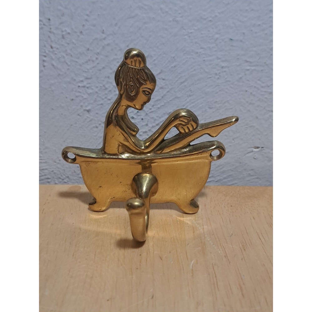 Vintage Brass Wall Hook Woman in Bathtub Gold Bathroom Wall-Mounted